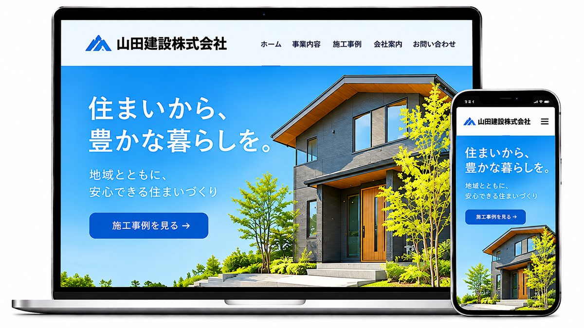 工務店のホームページの見本(パソコンとスマホ)